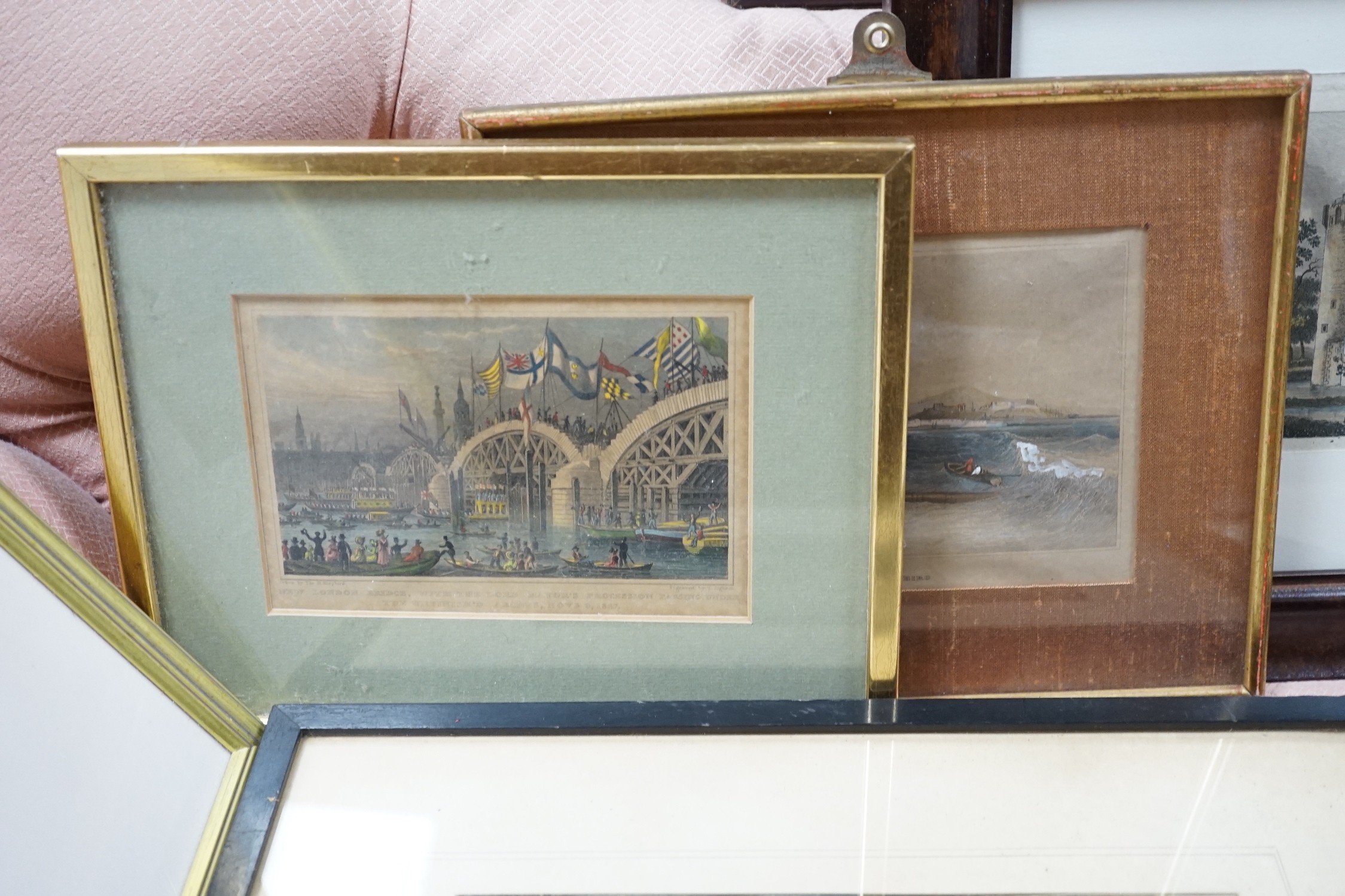 A group of assorted 19th century and later coloured engravings and other prints of Views in an and around Brighton and Lewes, largest 36 x 45cm